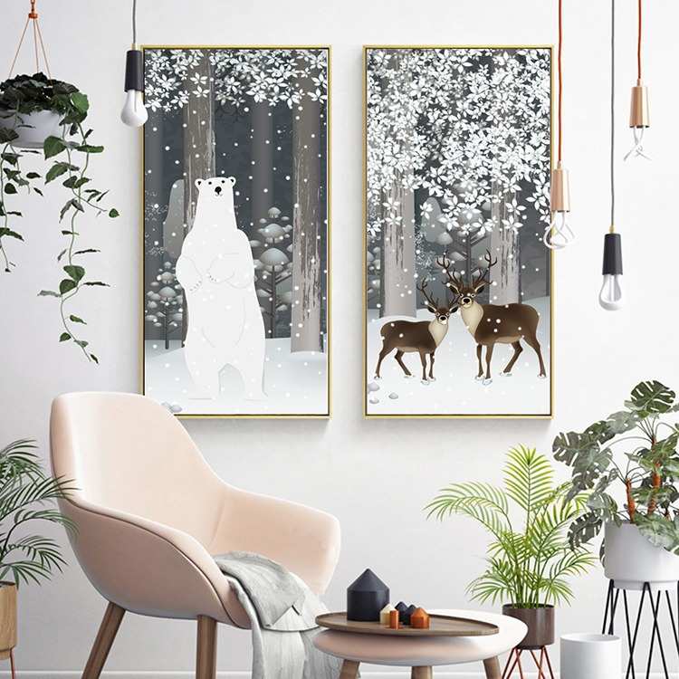 装饰画玄关沙发简约墙壁麋鹿现代客厅北欧画画背景挂画北极熊风格