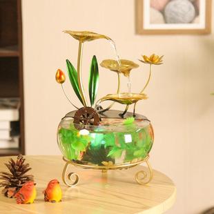 Home decor简约玻璃鱼缸流水摆件小型桌面喷泉客厅办公室风水摆件