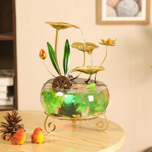 Home decor简约玻璃鱼缸流水摆件小型桌面喷泉客厅办公室风水摆件