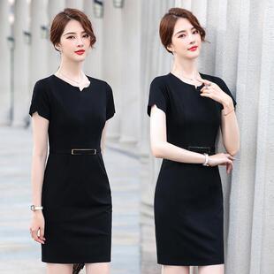 黑色职业连衣裙女2024夏季 OL气质优雅裙子美容院珠宝店工作服 新款