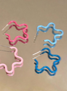 少女心多巴胺蓝色渐变小花耳钉
