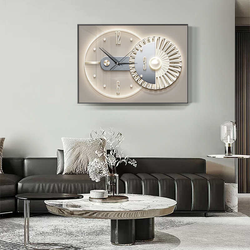 2024新款电表箱装饰画轻奢带钟表配电箱遮挡挂画餐厅抽象几何壁画