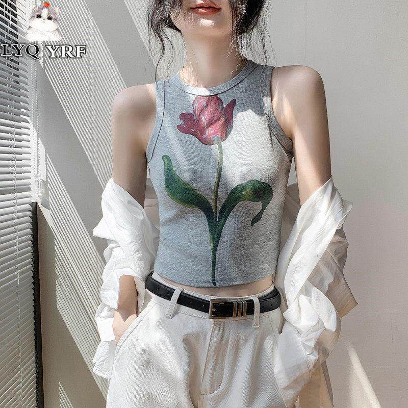LYQ YRF别致圆领花朵背心女夏季新款衬衫内搭修身显瘦无袖上衣