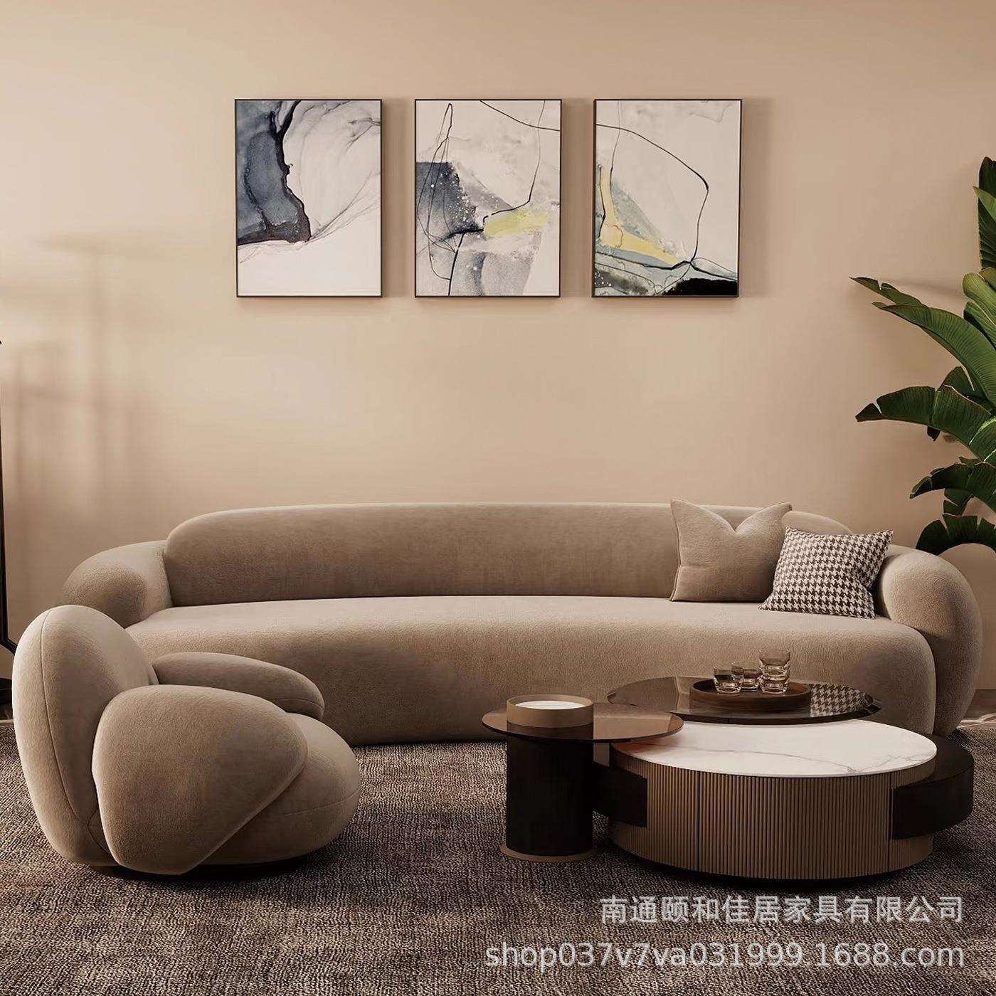 法式布艺沙发复古风弧形沙发小户型理发店休息区接待室半圆形新款