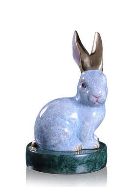 必禧利纯黄铜工艺品手工彩绘兔子生肖摆件创意现代简约小件装饰品