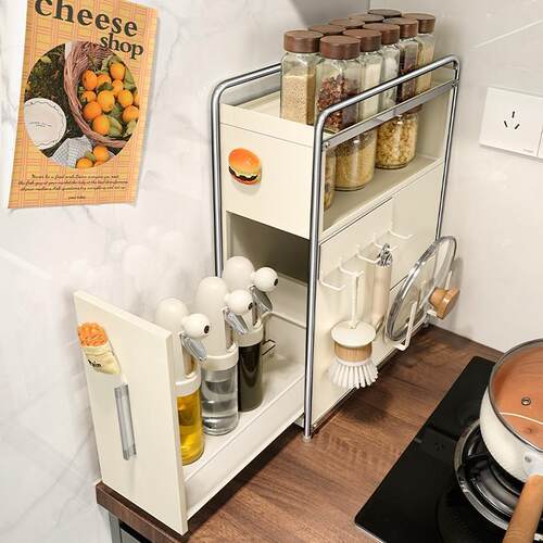 品调料抽拉式调味料收纳盒台面油盐酱醋收纳架厨房调料置物架多层