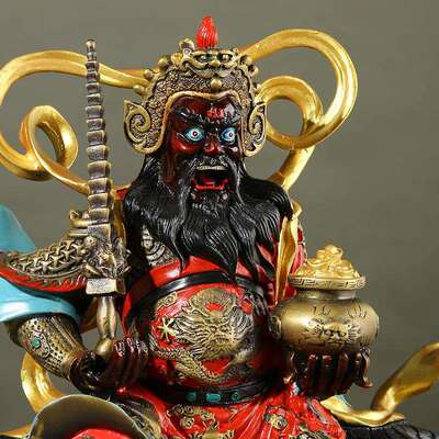 厂家彩铜武财神赵公明神像家用摆件骑虎黑脸财神像店铺五路