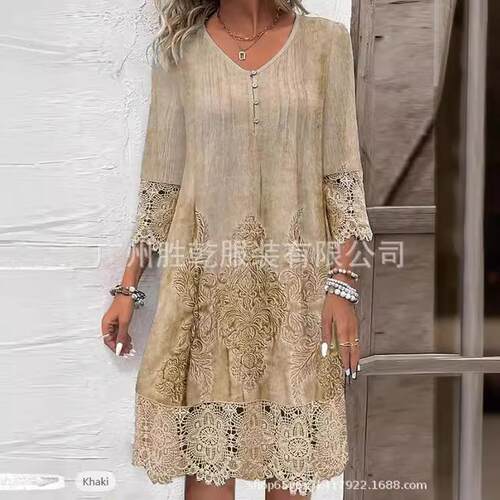 Women's plus size pleated printed dress