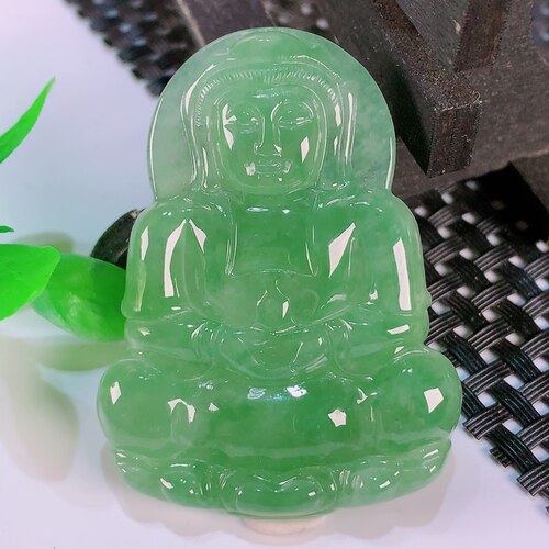 缅甸天然真品翡翠冰满绿满色高端精品珠宝闪拍正装大观音玉石吊坠