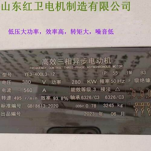 山东淄博厂家直供YE3-400L3-12/280KW-380V低压大功率电机马达