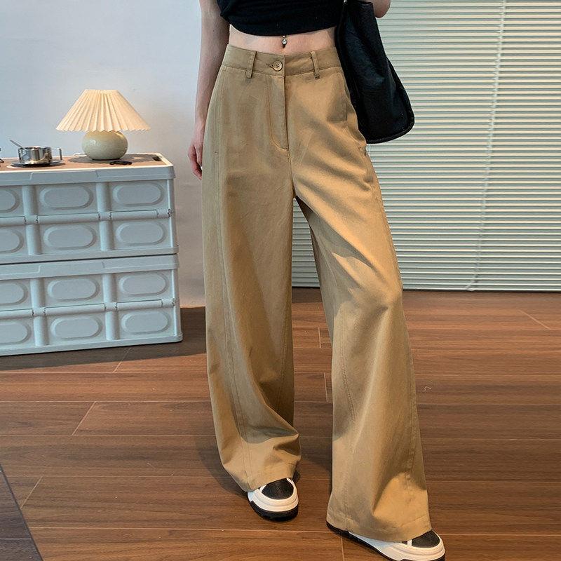 卡其色阔腿裤女夏莱赛尔冰丝棉凉感工装空气裤休闲裤垂感西装裤子
