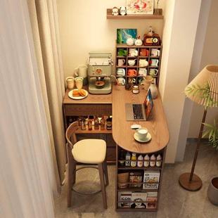 山杨实木吧台桌子家用客厅伸缩移动一体餐边柜小户型隔断日式岛台
