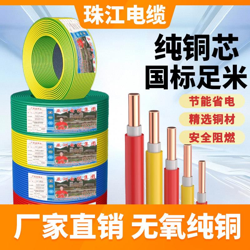 广东珠江亚洲电缆国标BVV1.5/2.5/4/6/10平方双塑铜芯单股硬电线