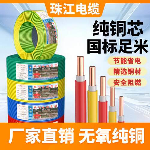 广东珠江亚洲电缆国标BVV1.5/2.5/4/6/10平方双塑铜芯单股硬电线