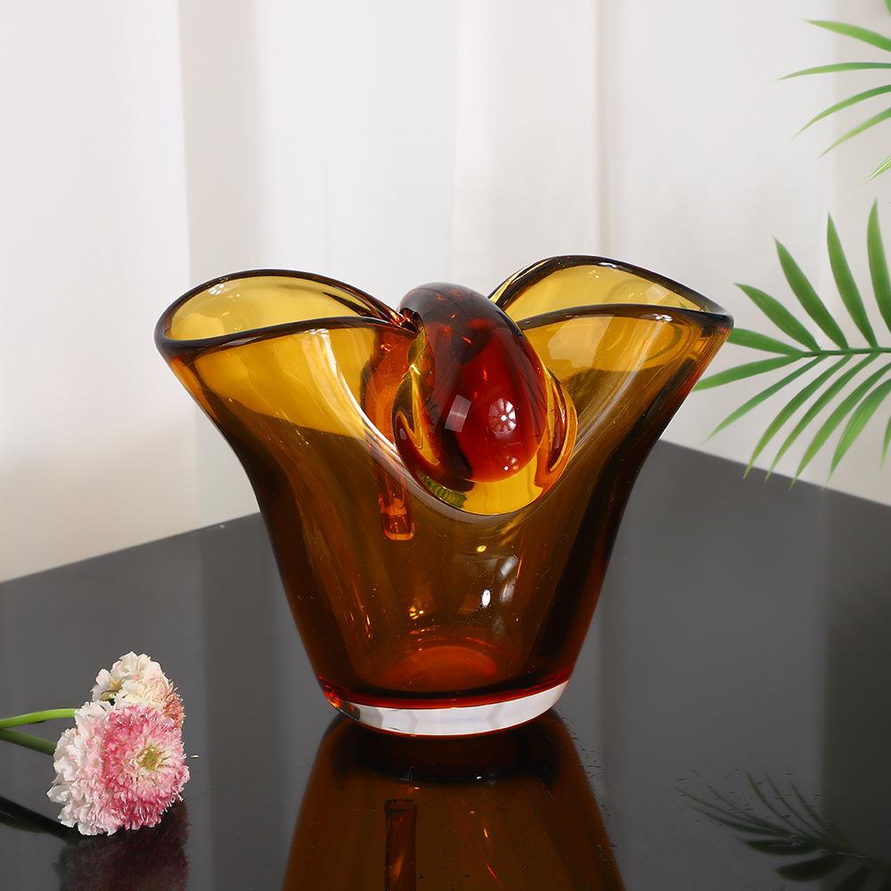 轻奢高档彩色玻璃花器北欧玻璃花瓶家居餐桌装饰桌面水培花器摆件