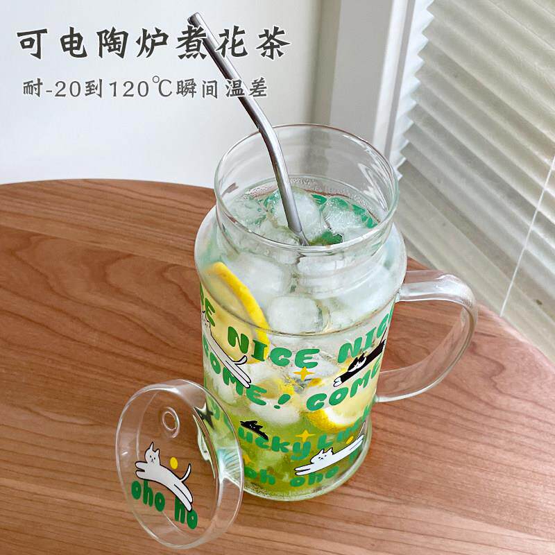 萌小清新玻璃杯超081001大量水杯一人饮耐高温壶趣带吸容管冷水饮