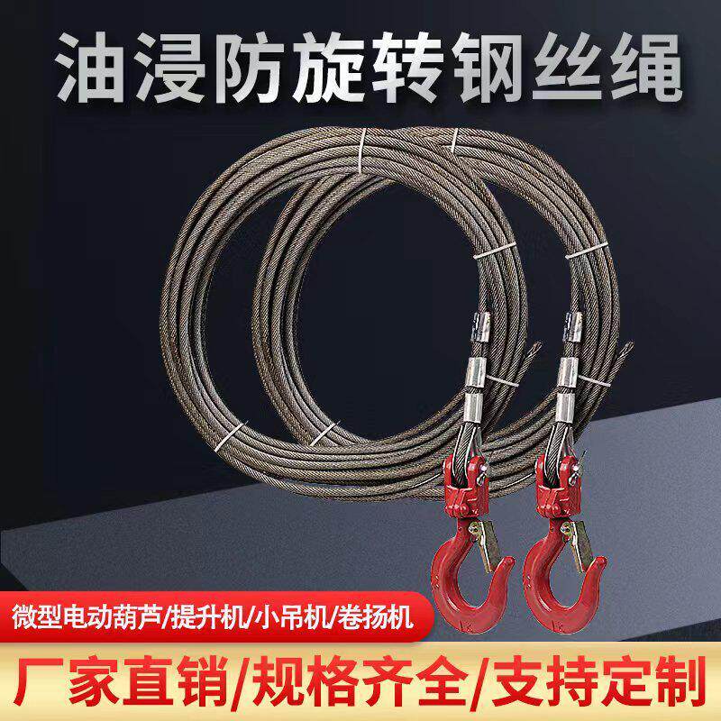 钢丝绳微型电动吊车提升机起重吊机夹头钢芯专用耐磨镀锌防旋转