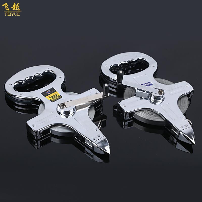 飞越五金钢架尺50m100m便携式不锈钢手提钢架尺工地测量手摇架尺