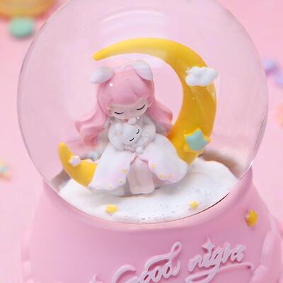 创2393卡通月天使水晶音球乐盒送女生生日礼物意树脂八音亮盒精品