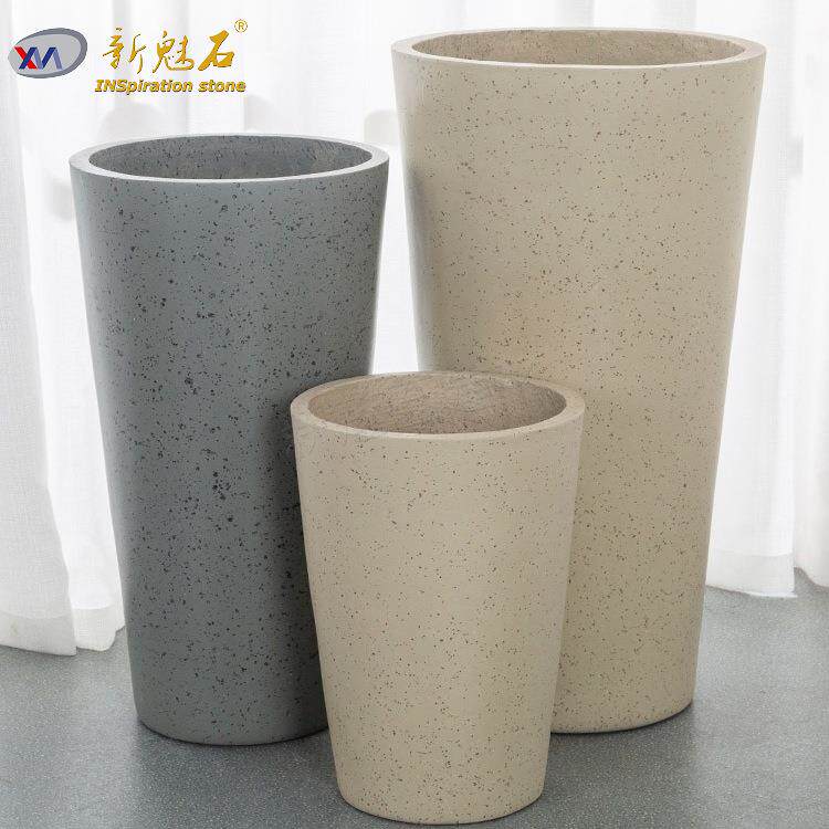 圆柱形EHPC花箱花盆街道美陈小品无机水磨花池花钵花槽工厂直销