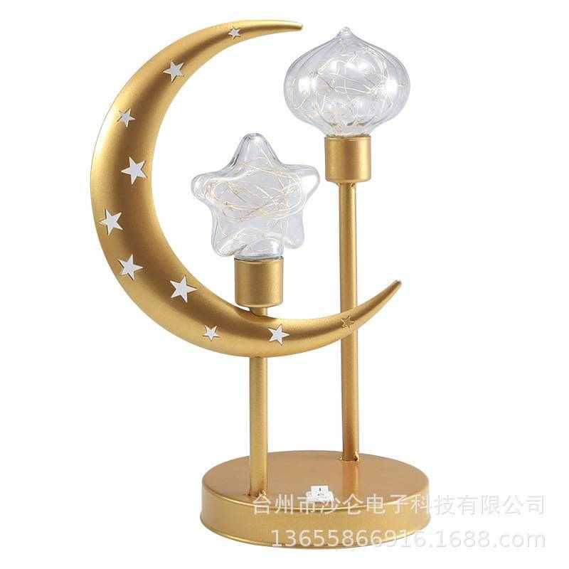 圣诞节小台灯 LED双头圆球灯铁艺月亮灯星星灯中东节日装饰造型灯
