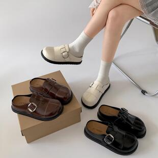 白色复古防滑包头厚底拖鞋女夏外穿2026新款内增高软底半拖勃肯鞋