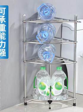 新款直销304加厚不锈钢置物架多层落地三角架厨卫两用放锅收纳脸