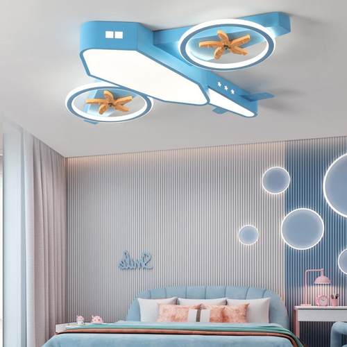 飞机led童房吸顶灯男孩女孩吸顶782卡灯通意儿房间创飞机吸顶风扇