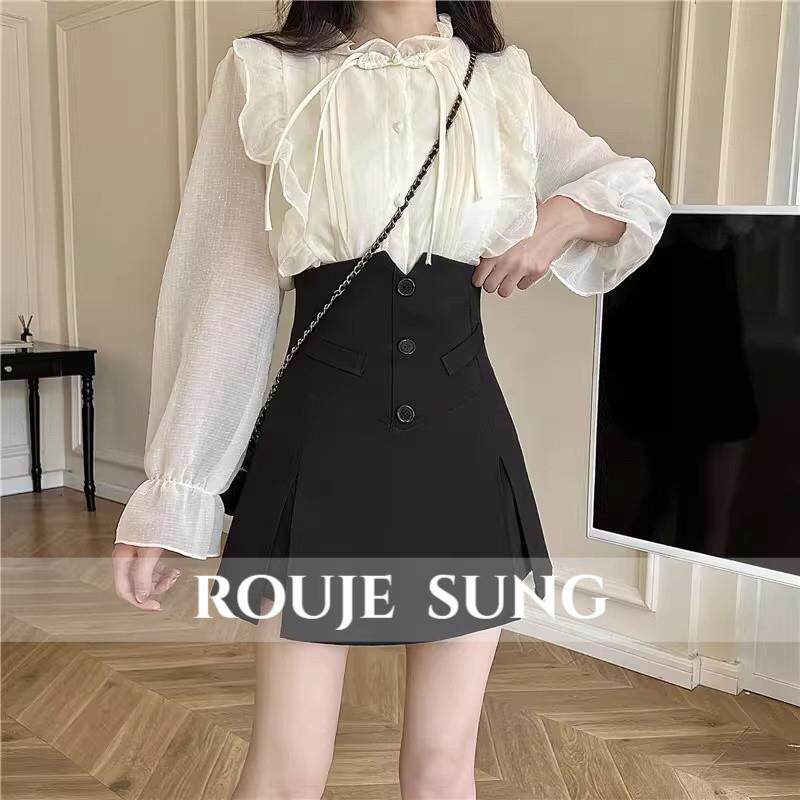 ROUJE SUNG~大码收腰西服开叉a字短裤裙女春秋款修身设计感半身裙
