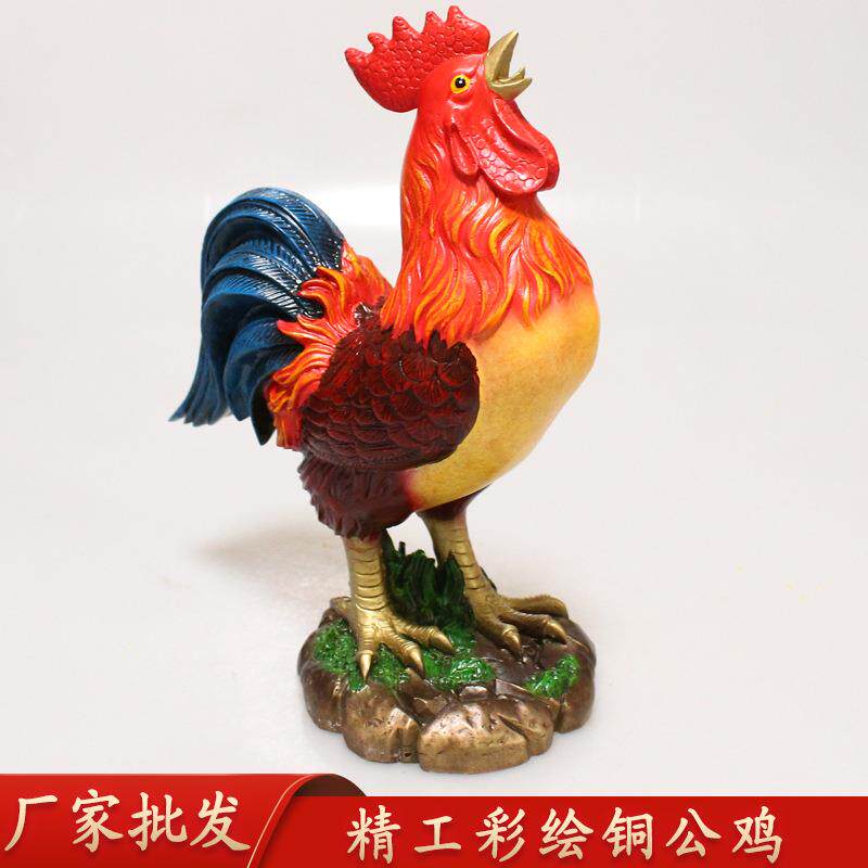 厂家现货铜彩绘公鸡 精工铜鸡摆件 彩绘铜鸡家居饰品工艺品