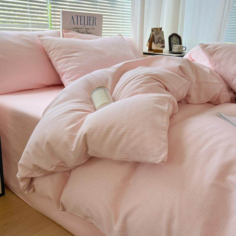 欧式简约条纹无印风离子面料三件套六件套学生宿舍租房床品全套件,床上用品,床垫/床褥/床护垫/榻榻米床垫,淘宝优惠券,粉丝福利购,淘宝优惠卷