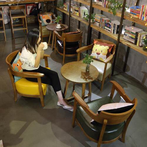休闲 咖啡厅桌椅组合卡座奶茶店甜品店餐饮家俱实木接待洽谈沙发