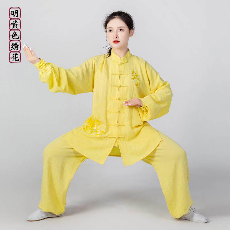 高档绣长袖服棉麻太极女春季武术服太极拳练功服中花国风团体表演