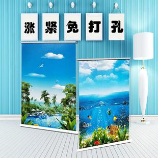 窗帘卷拉试遮光加厚升降卧室客餐厅阳台卫生间免打孔百叶山水风景