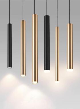 吧台长筒吊灯led圆柱形铜色黑色卧室单头射灯餐厅多头组合吊线射