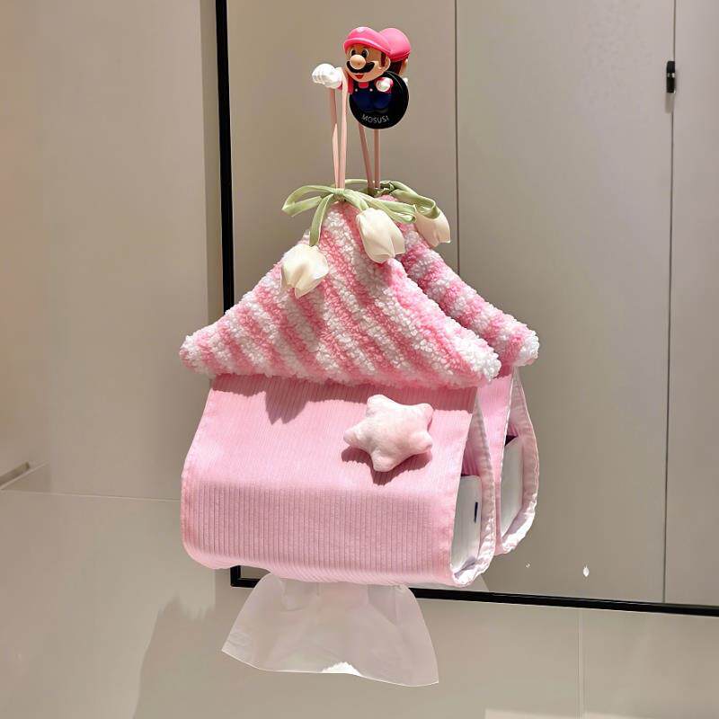 实拍新品！粉色悬挂式抽纸巾袋卫生间布艺装饰壁挂收纳袋纸巾盒