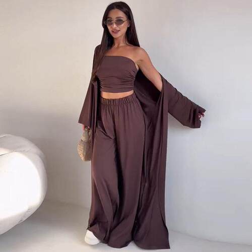 Women's strapless vest long cardigan wide leg pants