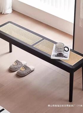 木北欧实款藤编WNY长凳床尾凳中古民宿餐厅门条凳入换鞋日子式凳