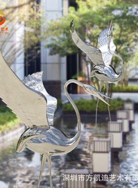 仙鹤火烈鸟仿真动物不锈钢雕塑公园户外庭院摆件现货新水景装饰品