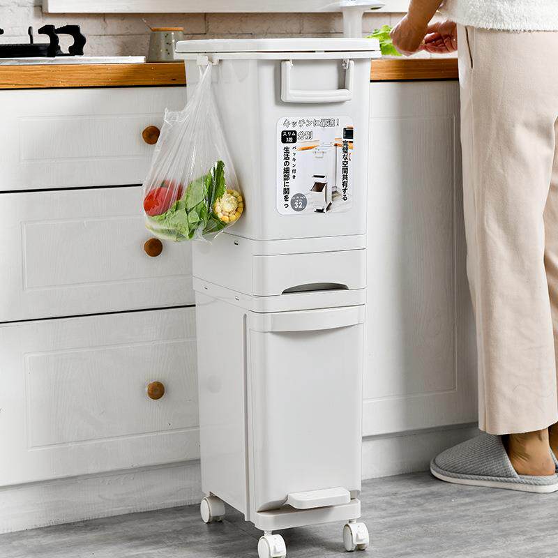 家用垃圾分类塑料垃圾桶 带盖脚踏乾湿跨境简约长筒形双层垃圾筒