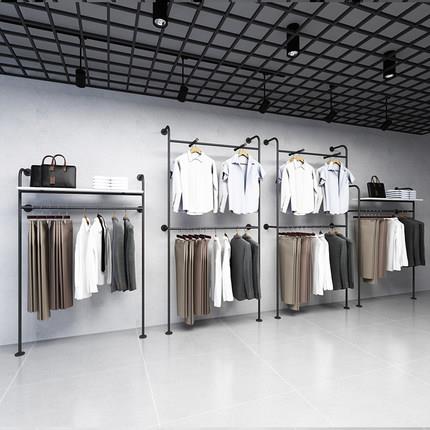 男装店货架服装展示架上墙落地式挂衣服架子双层鞋包陈列架挂衣杆