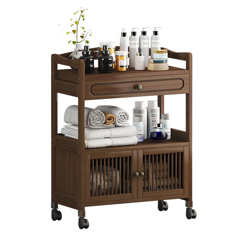 美容小推车置物架美容院专用工具车竹制实木三层美发美甲店储物柜