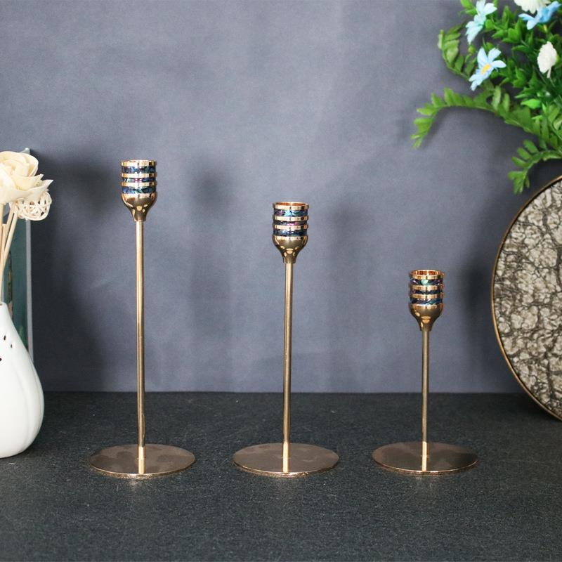 电镀金属装饰烛台单头三件套烛台工艺品摆件现代简约家居蜡烛台