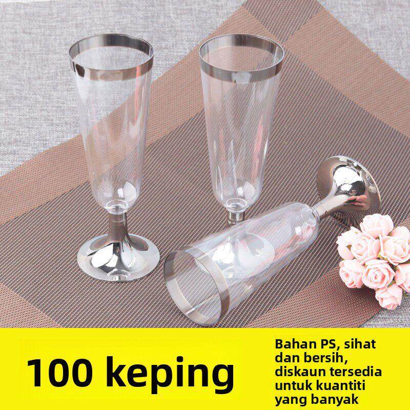 100祇一次性塑料香槟杯鸡尾酒杯 便携野餐派对婚宴高脚杯子红酒杯