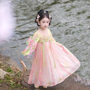 女童汉服春夏薄款长袖超仙连衣裙唐装公主裙古风儒裙女宝演出服