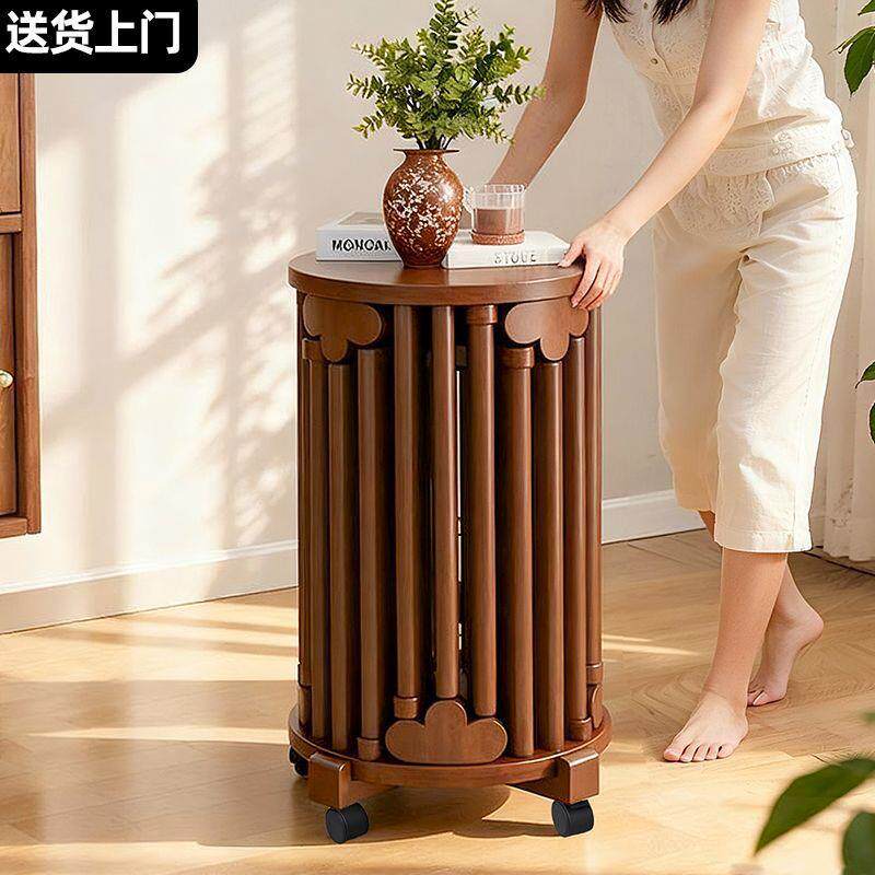 实木圆凳子茶几家用可叠放凳现代吃饭登子餐桌凳原木新中式叠叠乐