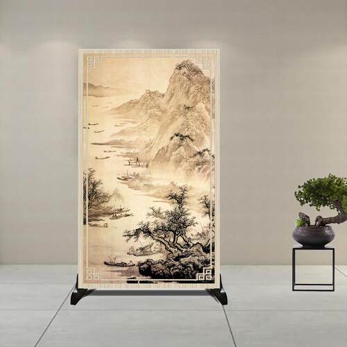 屏风隔断客厅家用办公室入户落地山水进门遮挡玄关迎客松移动座屏