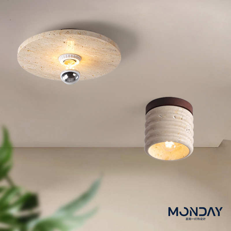 日式侘寂风入户过道吸顶灯现代简约民宿复古创意黄洞石装饰灯具