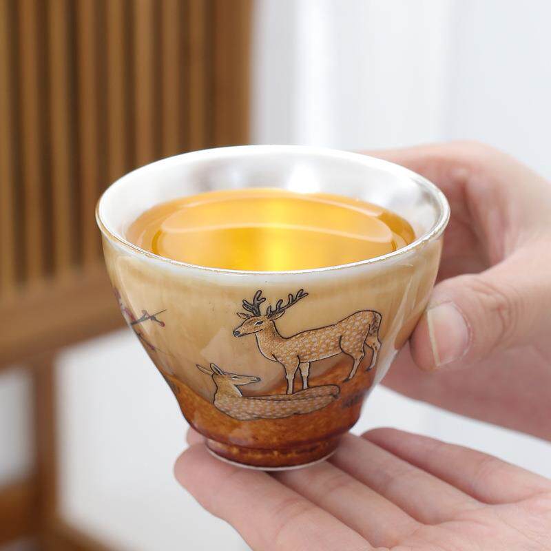 鎏银茶杯家用主人杯单杯品茗杯陶瓷茶具套装广告个人礼品高档礼品