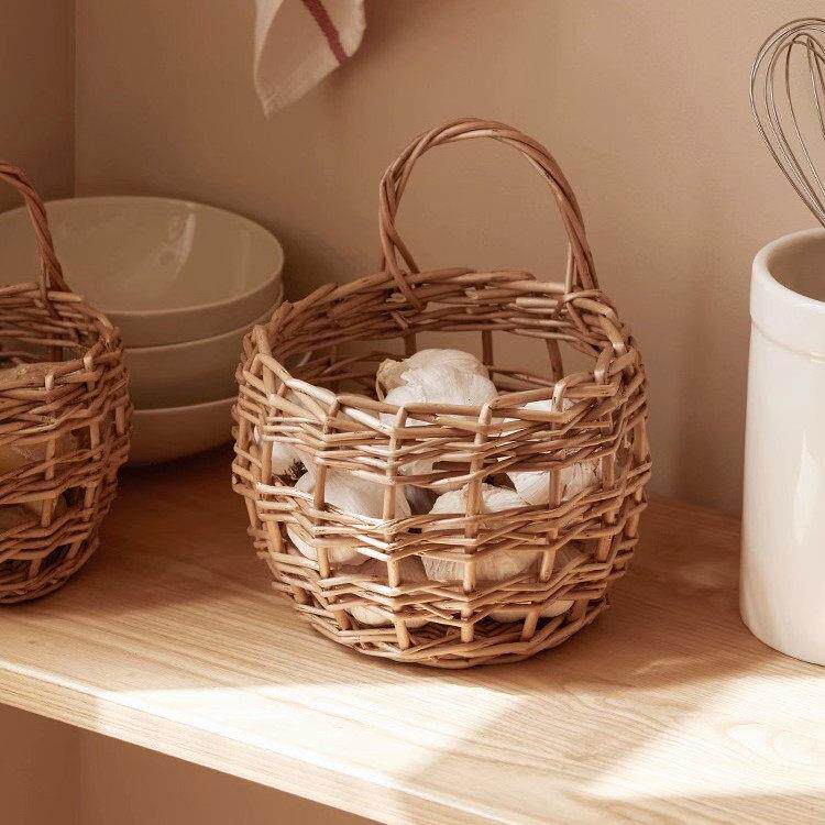 柳编姜蒜收纳筐厨房竹编篮蒜头覆古壁挂篮手提编织小花篮藤编挂篮